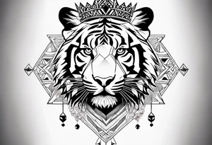 Tree of life and sacred geometry with a tiger and a crown tattoo idea