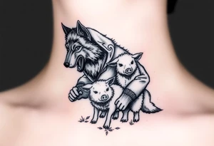 Big bad wolf in a sheep costume hunting 3 little pigs tattoo idea