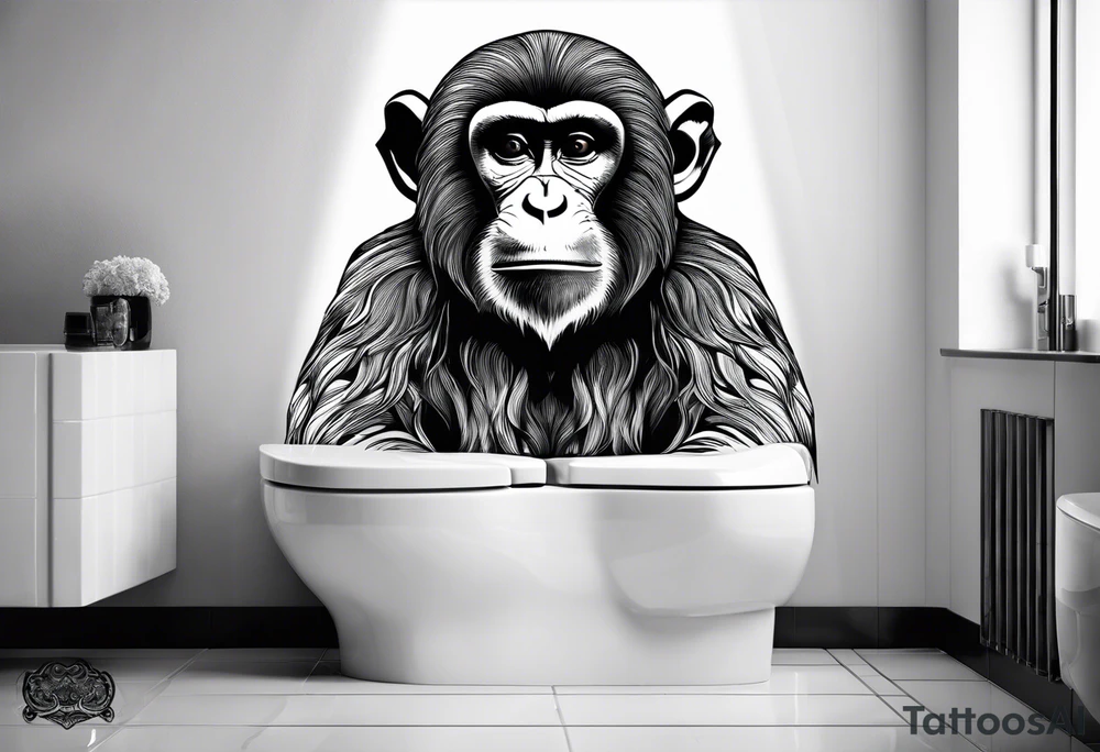 Very epic toilet with a monkey sitting on it tattoo idea