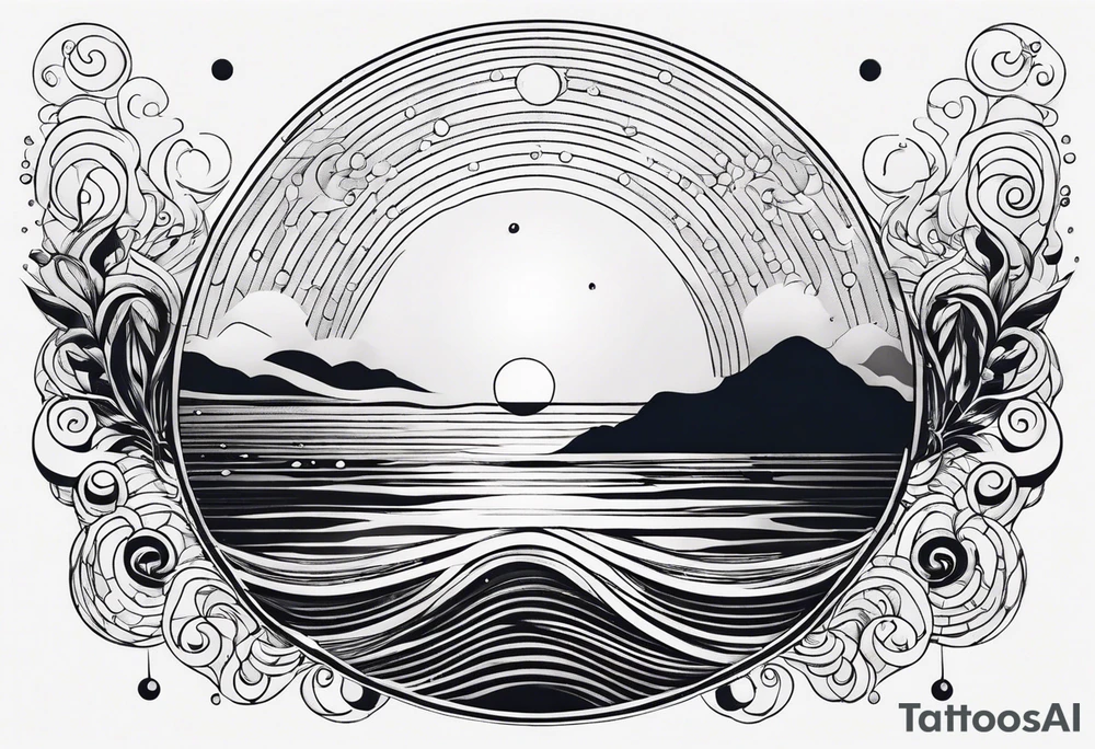 Water element with half a sun, some water dots, tattoo idea
