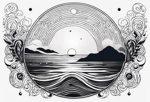 Water element with half a sun, some water dots, tattoo idea