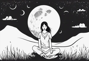 Wiccan moon tears girl on ground tattoo idea