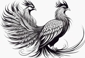 graceful asian style phoenix with extra long tail feathers and a long neck and large feathers tattoo idea