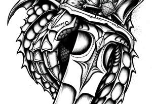 Close-up of knight's gauntlet holding sword, dragon scales visible in background. tattoo idea