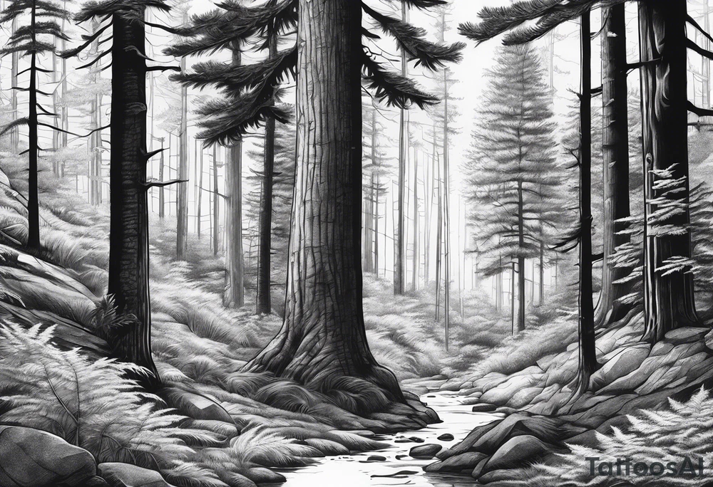 Eastern hemlock forest sleeve tattoo idea