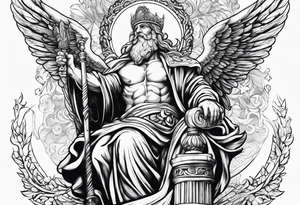 God as a court judge coming down from heaven tattoo idea