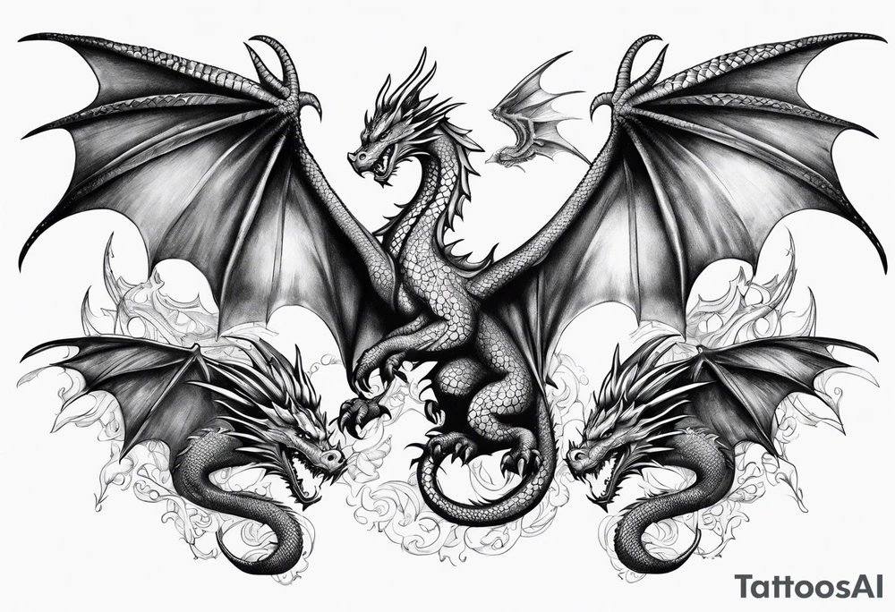 Four dragons with wings spread tattoo idea