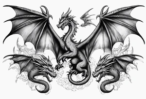 Four dragons with wings spread tattoo idea