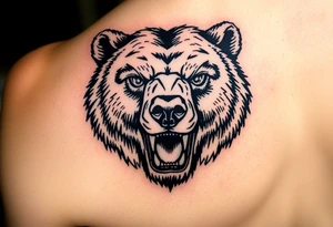 powerful majestic grizzly bear staring with no teeth showing tattoo idea