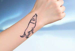 lone wolf howling at full moon with northern lights backdrop tattoo idea