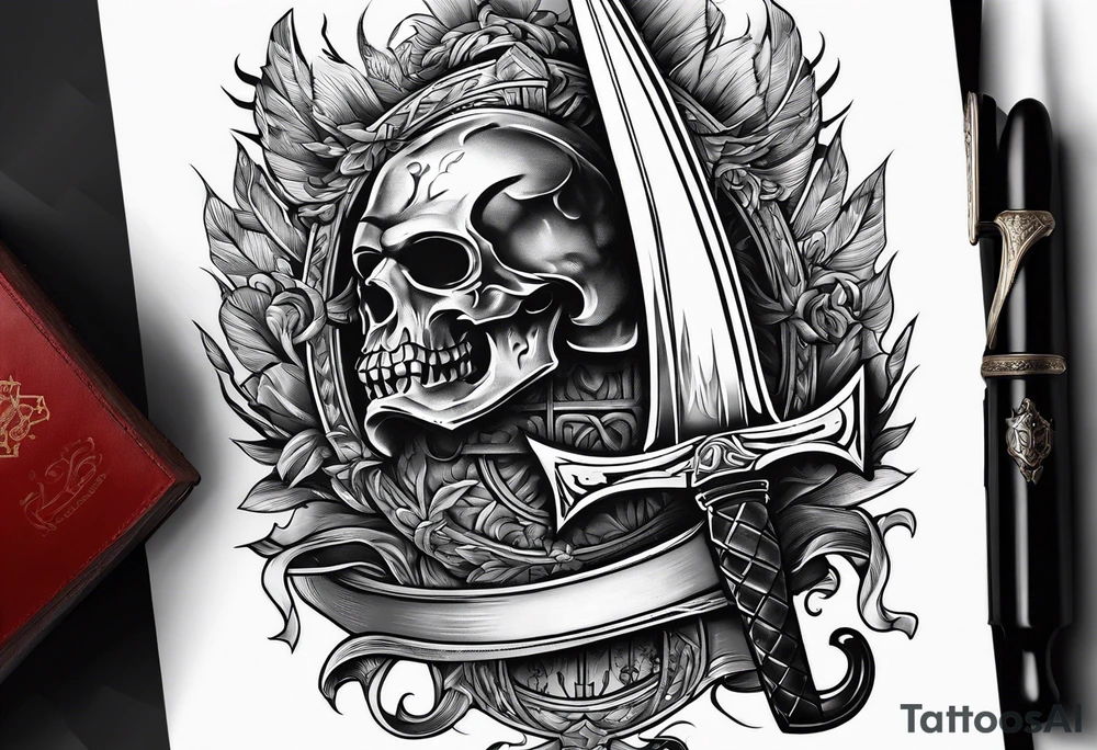 An opened bible with a battle Axe tattoo idea