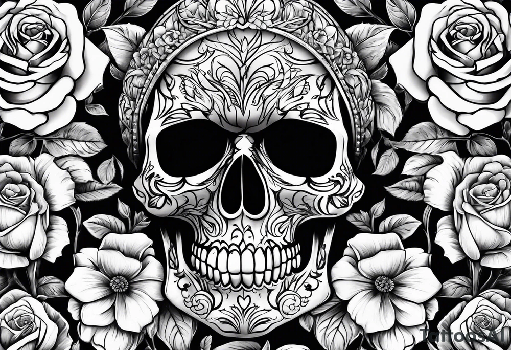 skull and roses tattoo idea
