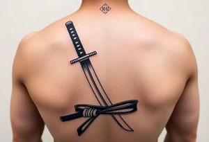 Katana with a black belt and fabled written in korean tattoo idea