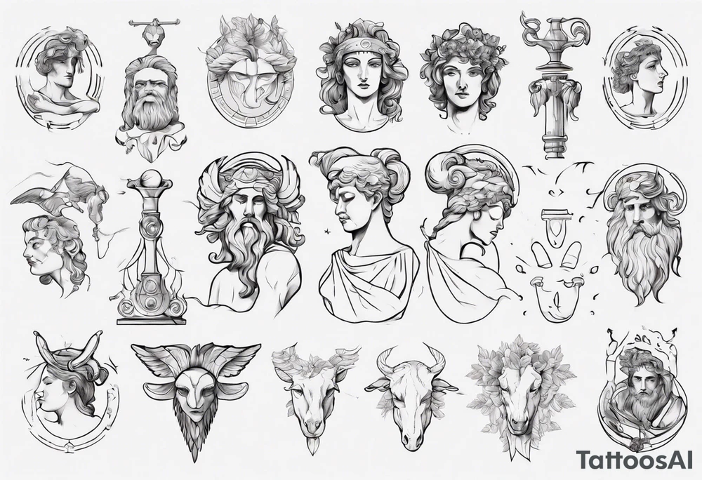 minimalist greek/roman mythology fine-linework tattoo idea