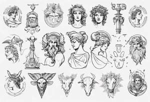 minimalist greek/roman mythology fine-linework tattoo idea