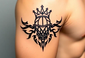 Basketball and basketball hoop with a crown, tribal influence tattoo idea