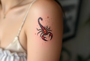 A golden Scorpius star constellation with a scarlet core, Scorpius prowls the zodiac as the guardian of hidden truths. tattoo idea