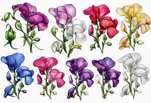 sweet pea flowers, multi color tattoo idea