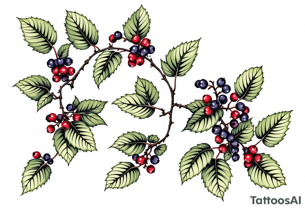 American traditional blackberry vine with leaves tattoo idea