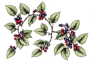 American traditional blackberry vine with leaves tattoo idea