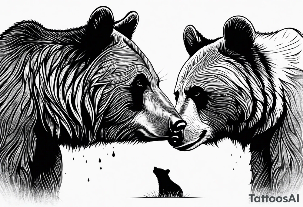 mother bear and cub looking at each other teardrop shaped simple tattoo idea