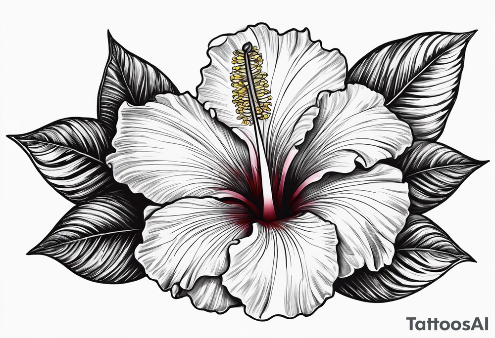 hibiscus flower with the word amor shaped as the stem for the flower tattoo idea