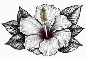hibiscus flower with the word amor shaped as the stem for the flower tattoo idea