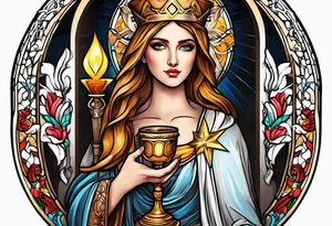 Female saint holding a chalice tattoo idea