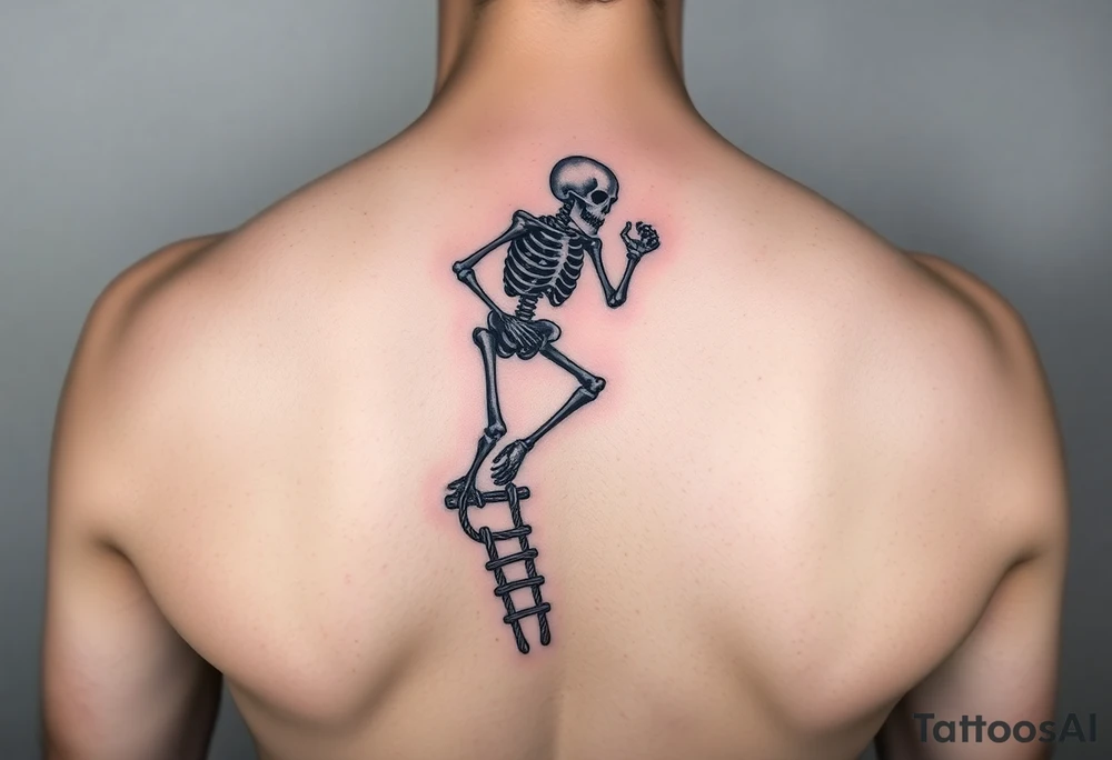 skeleton clibing up a rope ladder on forearm tattoo idea