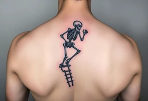 skeleton clibing up a rope ladder on forearm tattoo idea
