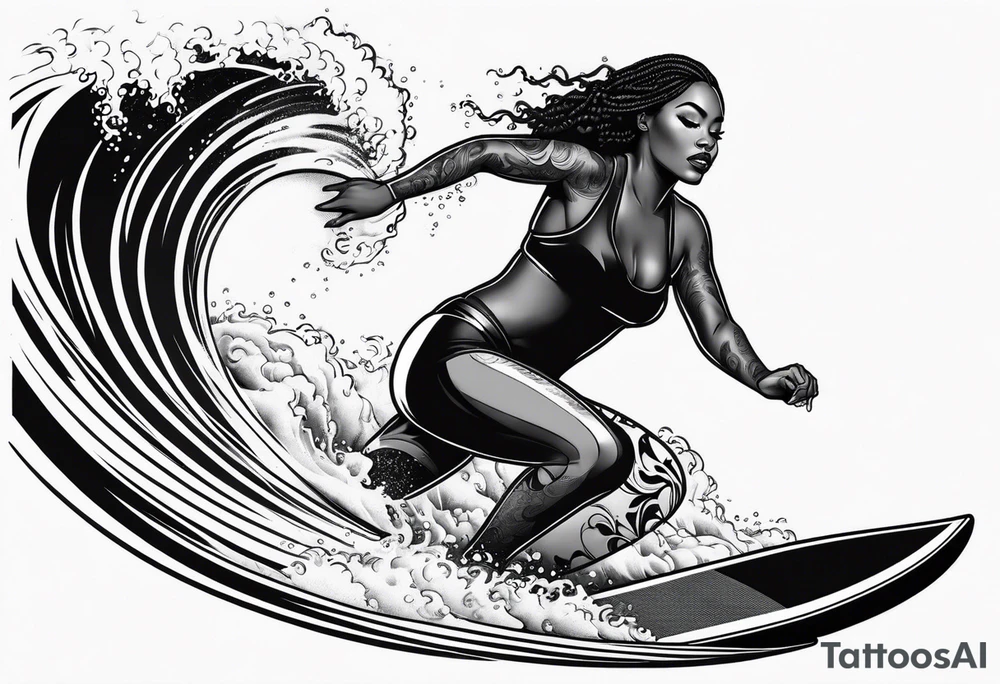 Black woman surfing tattoo idea