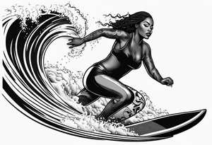 Black woman surfing tattoo idea