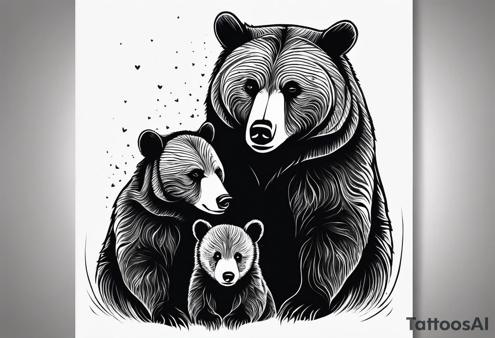 mother bear and cub looking at each other teardrop shaped simple tattoo idea
