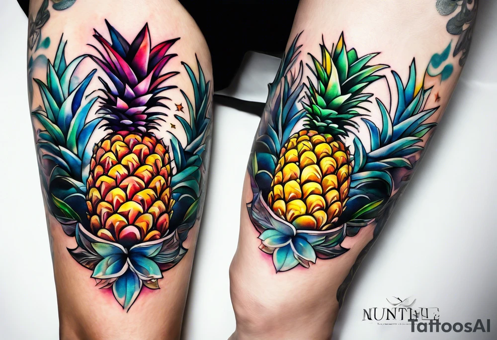 wildlife and birds made of glass in Amsterdam canal in space with pineapples tattoo idea