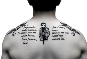 brazo entero con letras de canciones de robe iniesta con imagen de robe iñaki aton y manolo chinato tattoo idea