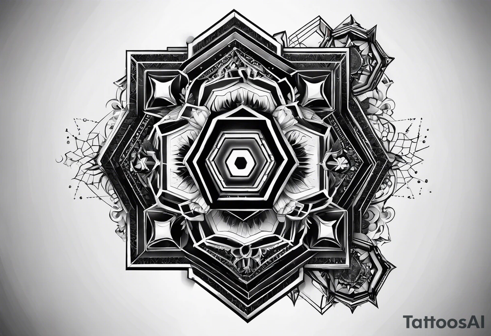 black hexagon computer parts tattoo idea
