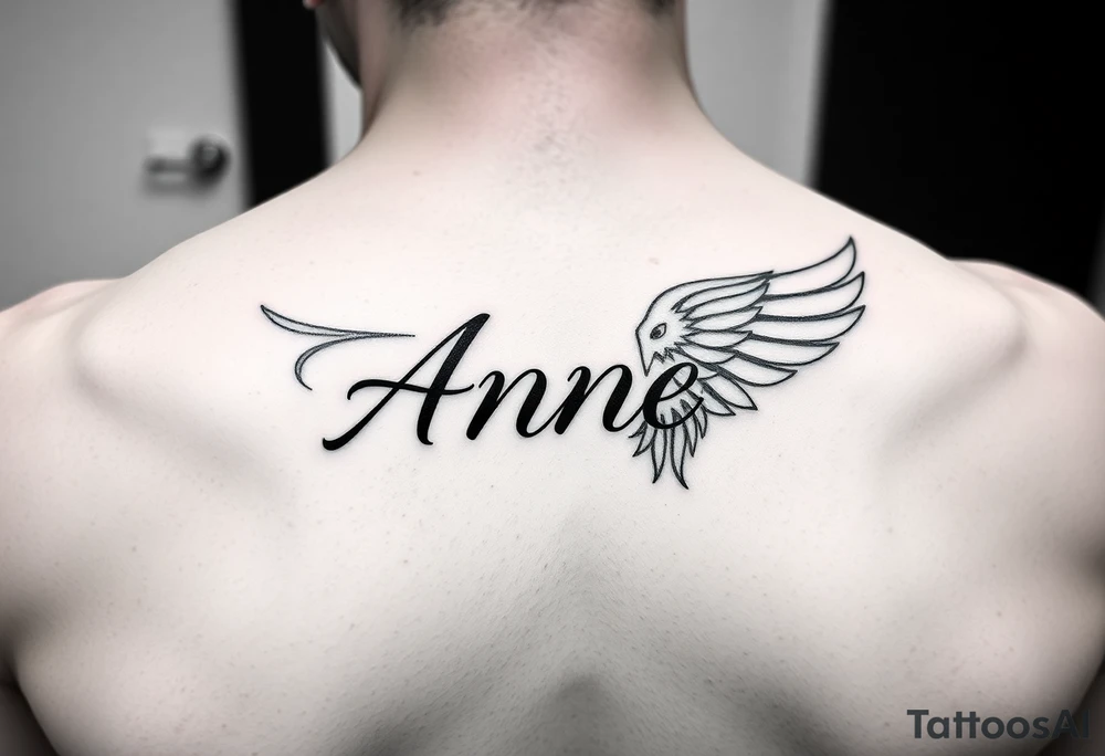 the name Anne in a phoenix feather tattoo idea