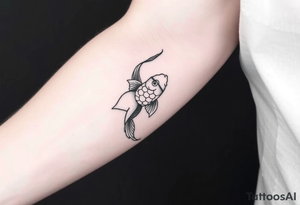 traditional koi fish swimming upstream through turbulent waves tattoo idea