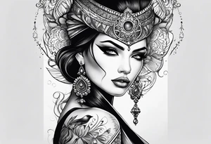 Half evil half beautiful female face tattoo idea