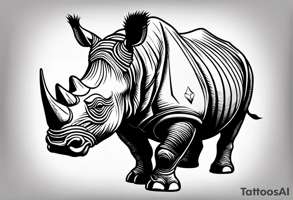 A rhino with a dark attitude, and a sharp elongated tusk. tattoo idea