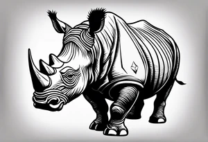 A rhino with a dark attitude, and a sharp elongated tusk. tattoo idea