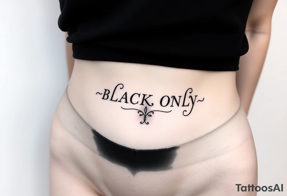 text reading "BLACK ONLY" across a womb tattoo tattoo idea
