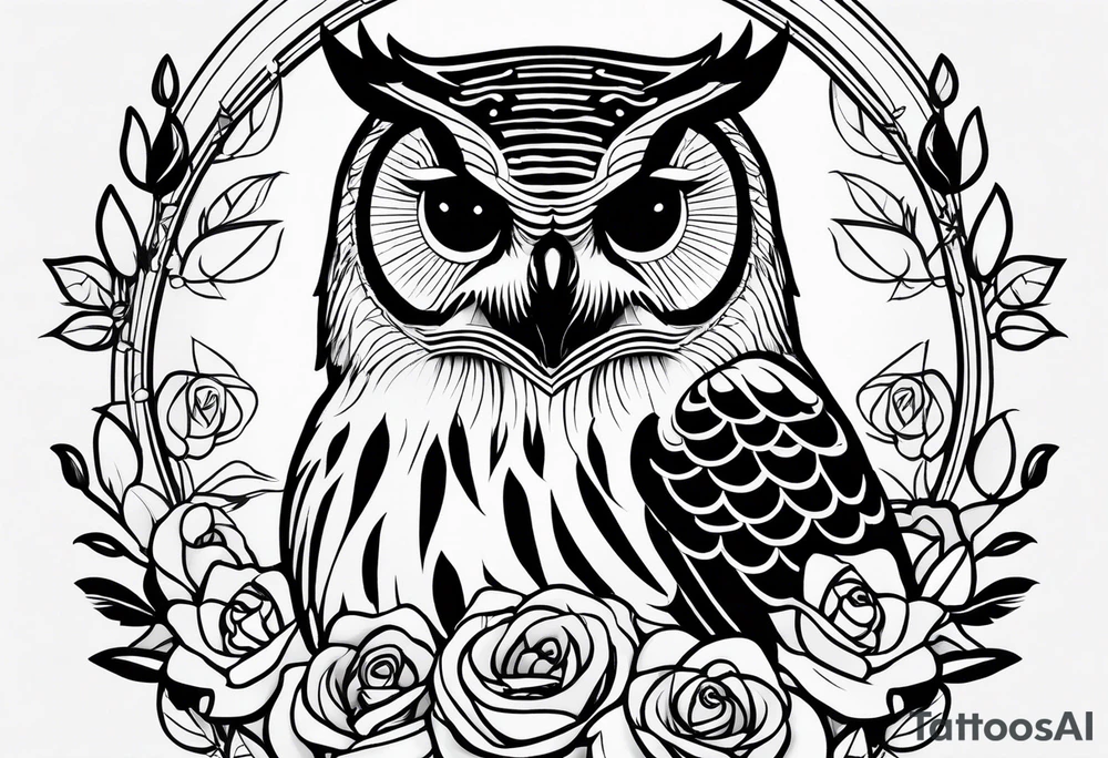 Barred owl, rose, paw print tattoo idea