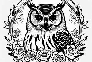 Barred owl, rose, paw print tattoo idea