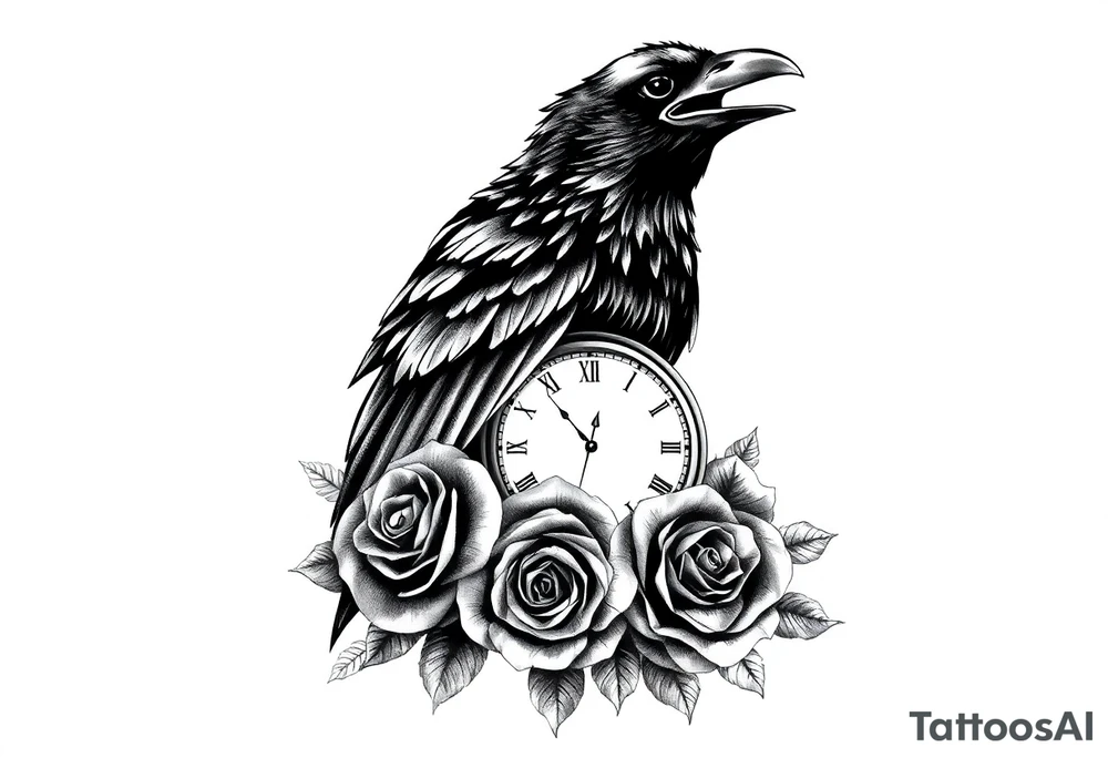 raven,roses,clock. tattoo idea