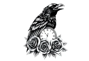 raven,roses,clock. tattoo idea
