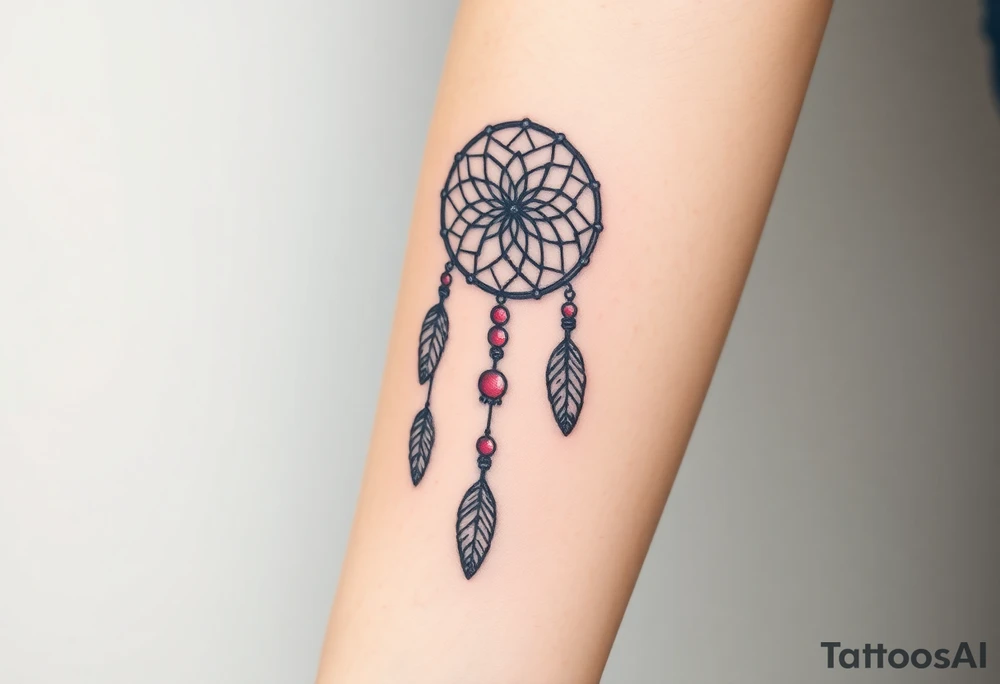 native dreamcatcher with flowing feathers and sacred beads tattoo idea