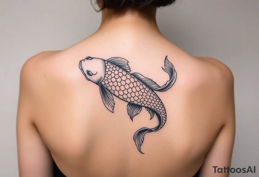 traditional koi fish swimming upstream through turbulent waves tattoo idea