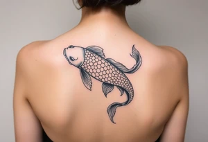 traditional koi fish swimming upstream through turbulent waves tattoo idea