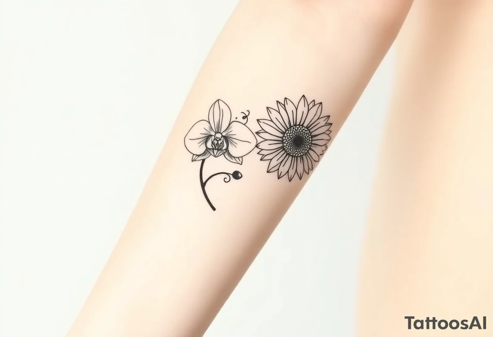 Orchid and sunflower tattoo idea